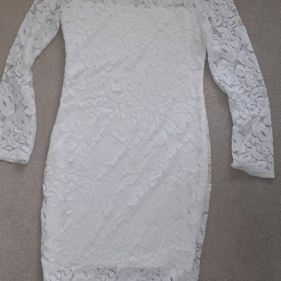 White stretchy lace dress with liner.